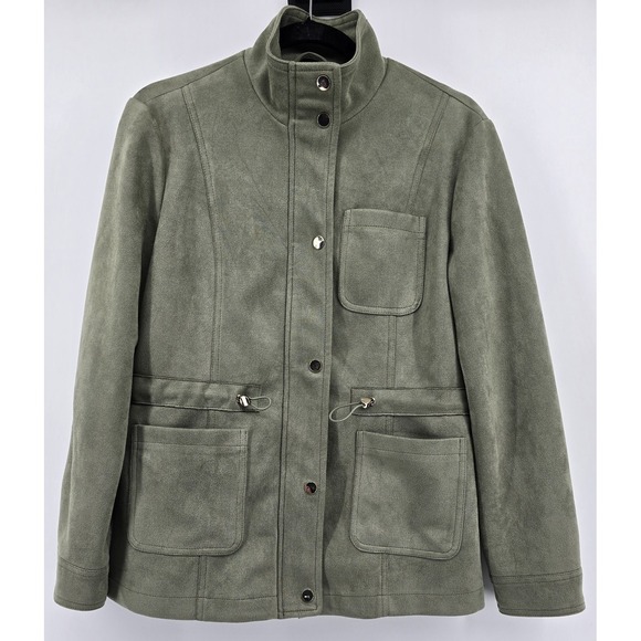 Mo-Ka by Santa Fe Apparel Sz S Faux Suede Jacket Sage Green Zip Cinch Waist Soft - Picture 1 of 7